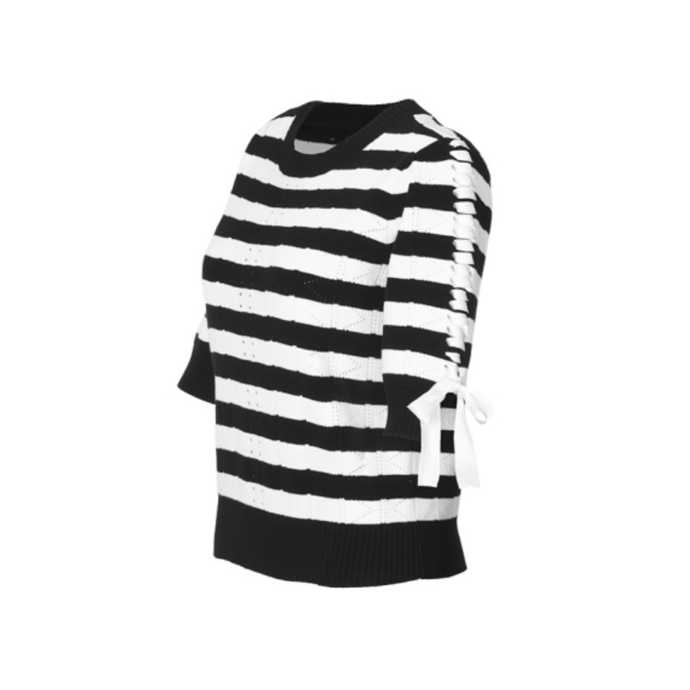 CAbi - Runway Pullover - Chic Black and White Striped Sweater - Size XS - Picture 2 of 7